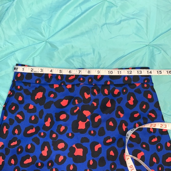 NWOT Large Blue & Orange Leopard Bodycon Midi Skirt - Picture 5 of 11